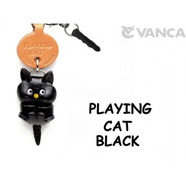 Playing Cat Black Leather Cat Earphone Jack Accessory