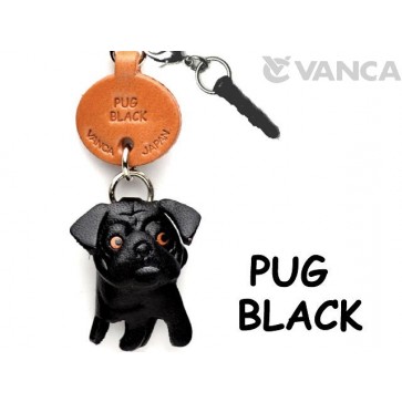 Pug Black Leather Dog Earphone Jack Accessory