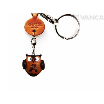 Initial Owl A Leather Animal Keychain 