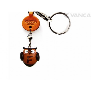 Initial Owl F Leather Animal Keychain 