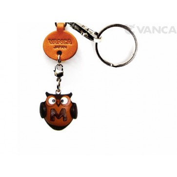 Initial Owl M Leather Animal Keychain 