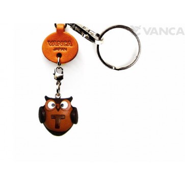 Initial Owl T Leather Animal Keychain 