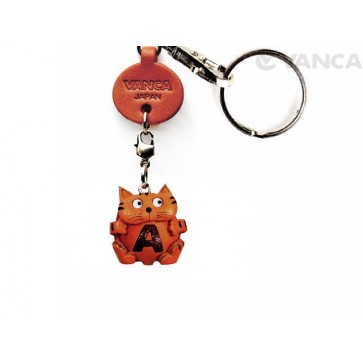 Initial Cat A Leather Animal Keychain 