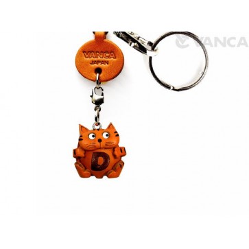 Initial Cat D Leather Animal Keychain 