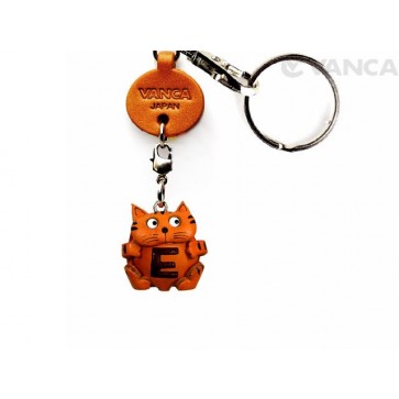 Initial Cat E Leather Animal Keychain 
