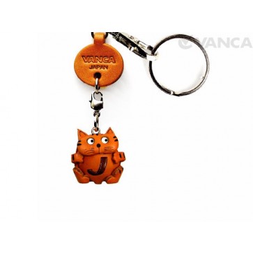 Initial Cat J Leather Animal Keychain 