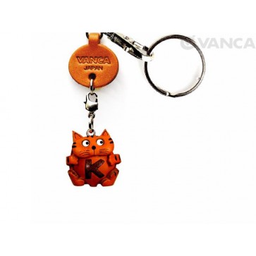 Initial Cat K Leather Animal Keychain 