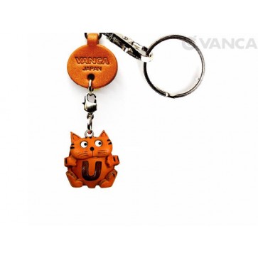 Initial Cat U Leather Animal Keychain 