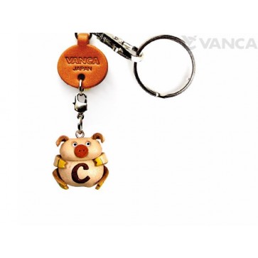 Initial Pig C Leather Animal Keychain 