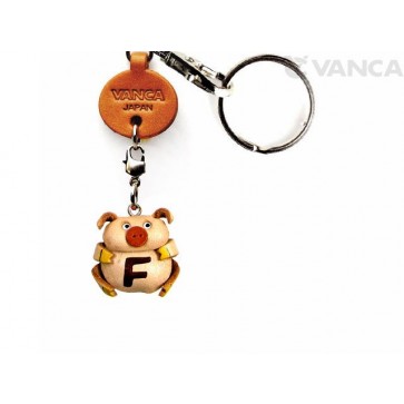 Initial Pig F Leather Animal Keychain 