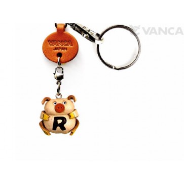 Initial Pig R Leather Animal Keychain 