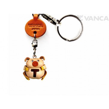Initial Pig T Leather Animal Keychain 