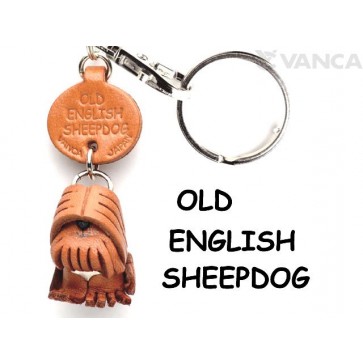 Old English Sheepdog Leather Dog Keychain