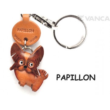 Papillon Leather Dog Keychain