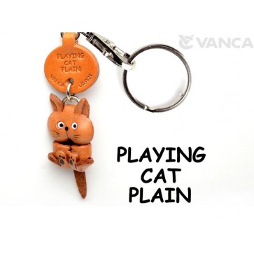 Plain Playing Cat Japanese Leather Keychains