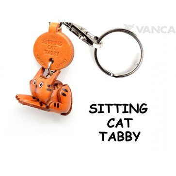 Tabby Sitting Cat Japanese Leather Keychains