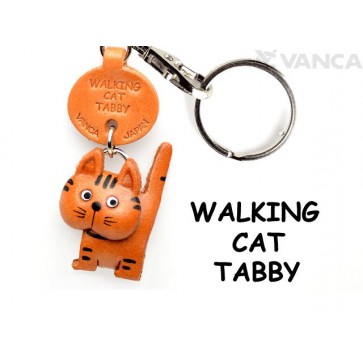 Tabby Walking Cat Japanese Leather Keychains