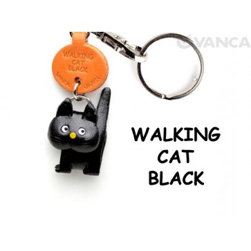 Black Walking Japanese Leather Keychains Cat