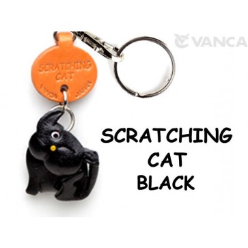 Black Scratching Japanese Leather Keychains Cat