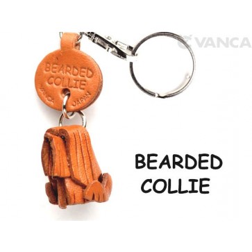 Bearded Collie Leather Dog Keychain