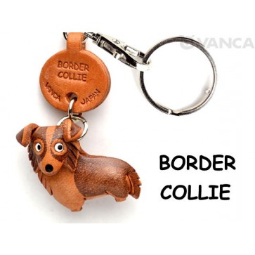 Border Collie Leather Dog Keychain