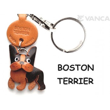 Boston Terrier Leather Dog Keychain