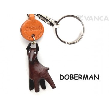 Doberman Leather Dog Keychain