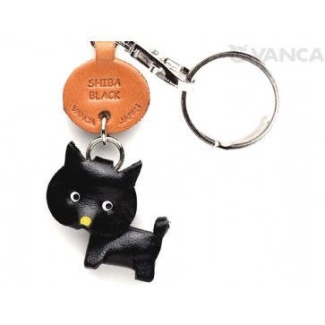 Shiba Dog Black Leather Dog Keychain