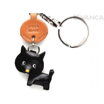 Shiba Dog Black Leather Dog Keychain