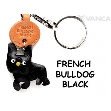 French Bulldog Black Leather Dog Keychain