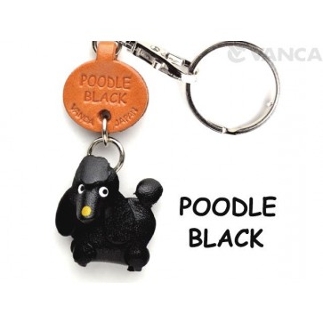 Poodle Black Leather Dog Keychain