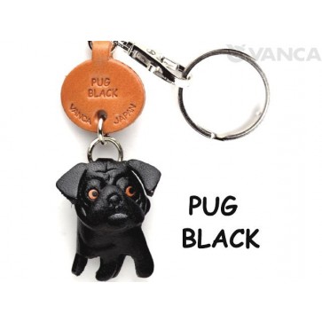 Pug Black Leather Dog Keychain