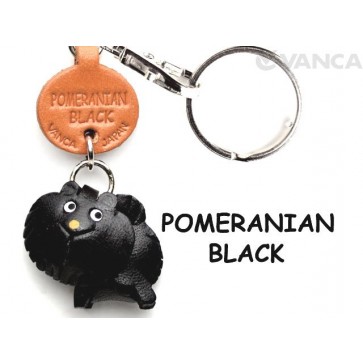Pomeranian Black Leather Dog Keychain