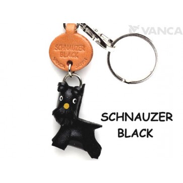 Schnauzer Black Leather Dog Keychain