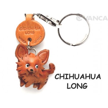Chihuahua Long Haird Leather Dog Keychain