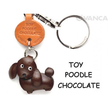 Toy Poodle Chocolate Brown Leather Dog Keychain