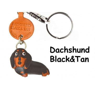 Dachshund Smooth Black&Tan Leather Dog Keychain