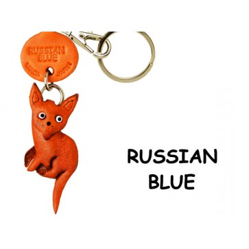 Russian Blue Leather Keychain Cat