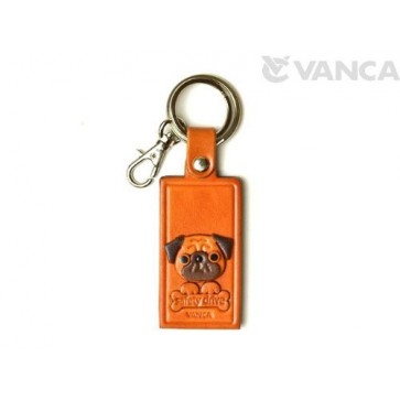 Pug Leather Name Plate Holder Keychain