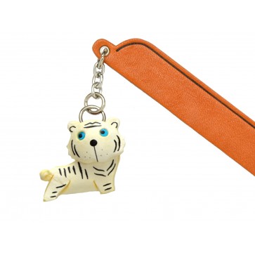 White Tiger Leather Charm Bookmarker