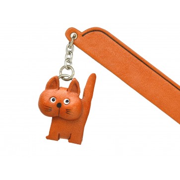 Walking Cat Plain Leather Charm Bookmarker