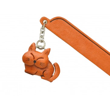 Sleeping Cat Plain Leather Charm Bookmarker