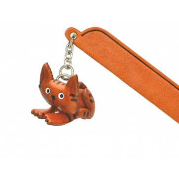 Sitting Cat Tabby Leather Charm Bookmarker