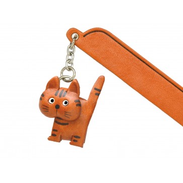 Walking Cat Tabby Leather Charm Bookmarker