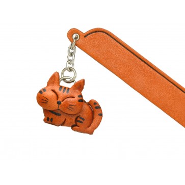 Sleeping Cat Tabby Leather Charm Bookmarker