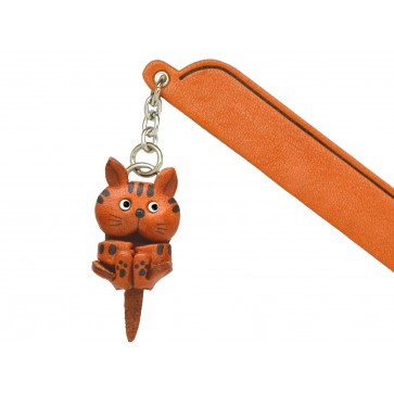 Playing Cat Tabby Leather Charm Bookmarker