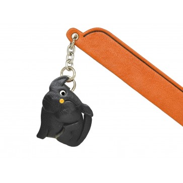 Scratching Cat Black Leather Charm Bookmarker