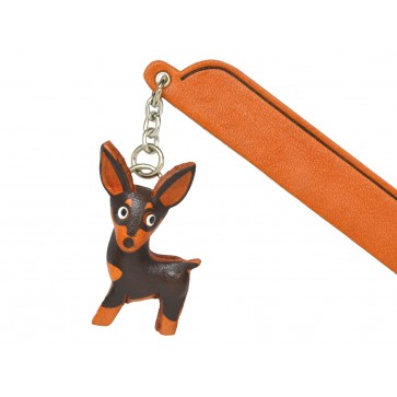 Mini pin Black&Tan Leather dog Charm Bookmarker