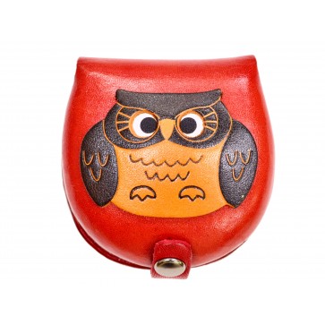 Owl-red Handmade Genuine Leather Animal Color Coin case/Purse #26088-2