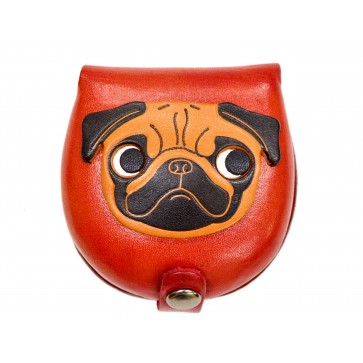 Pug-red Handmade Genuine Leather Animal Color Coin case/Purse #26093-2